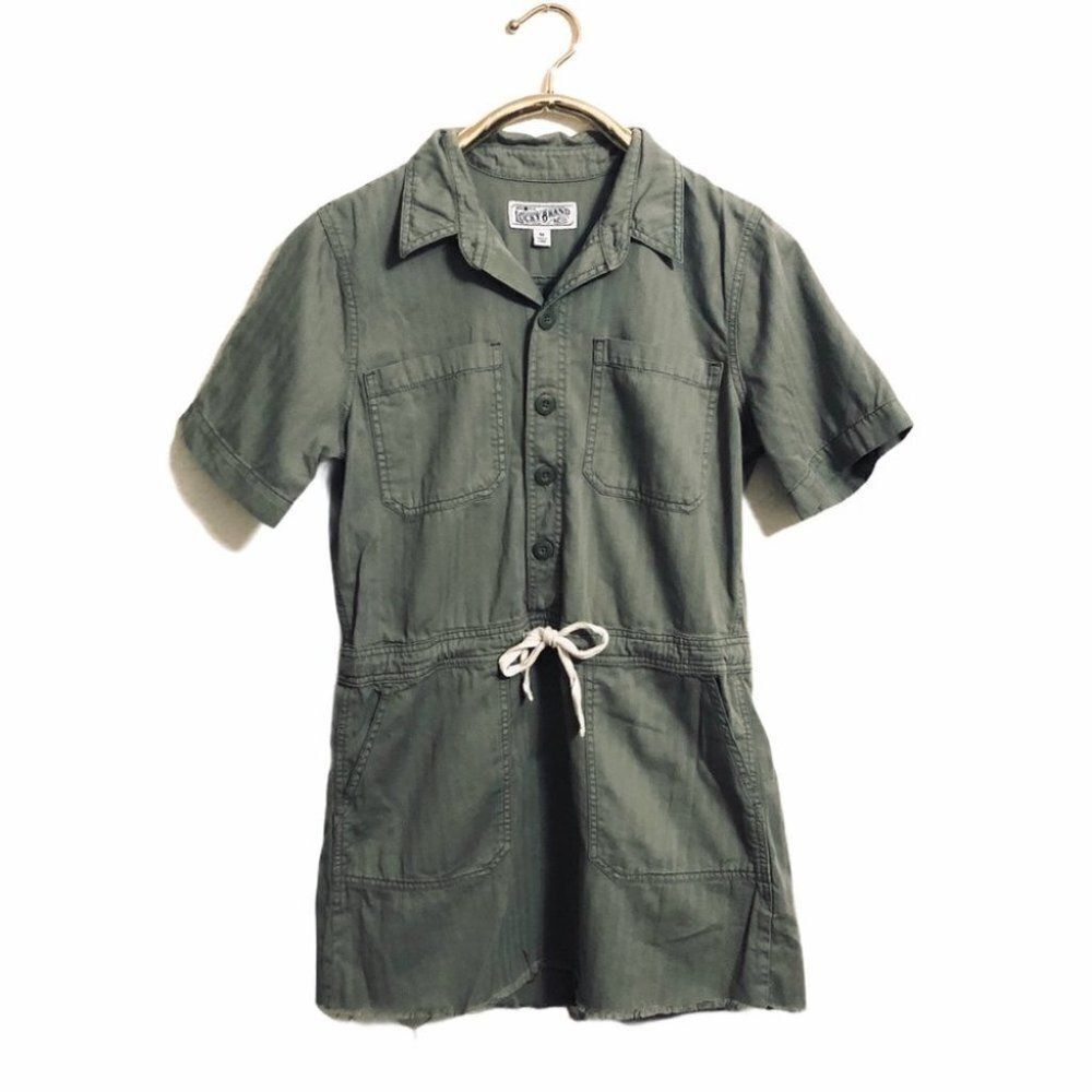 Lucky Brand drawstring raw hem dress army green - Picture 2 of 15